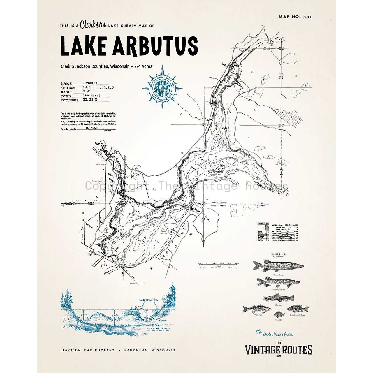 Lake Arbutus, Clark & Jackson Counties, WI