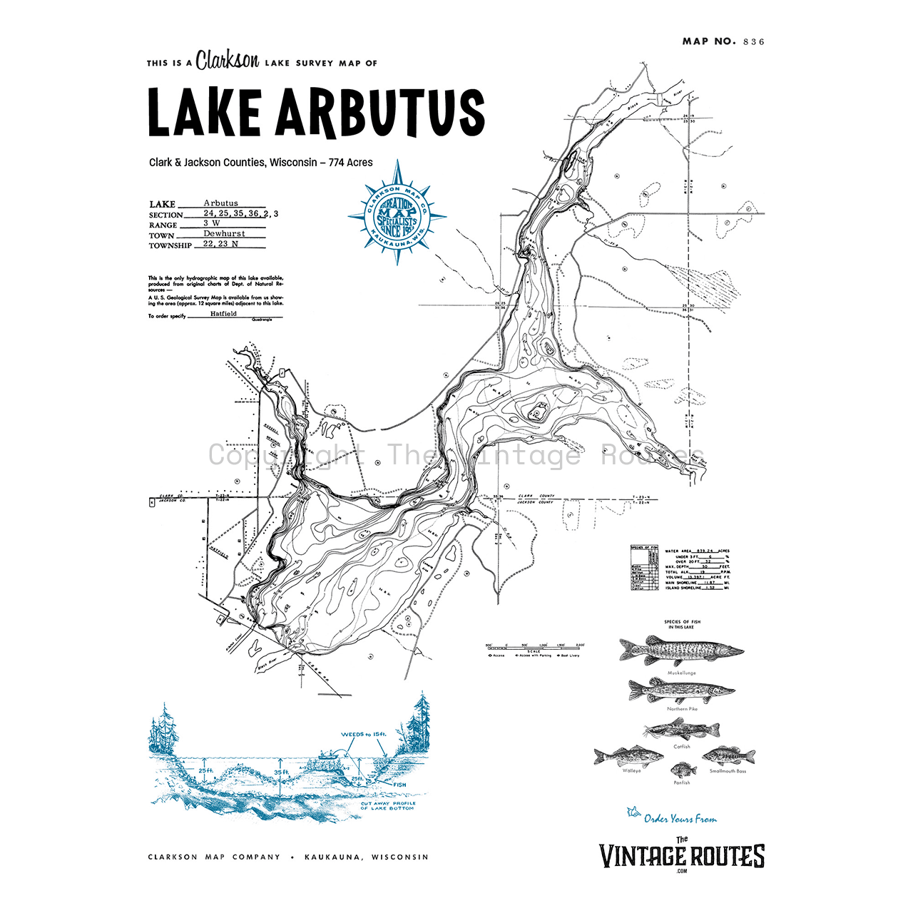 Lake Arbutus, Clark & Jackson Counties, WI