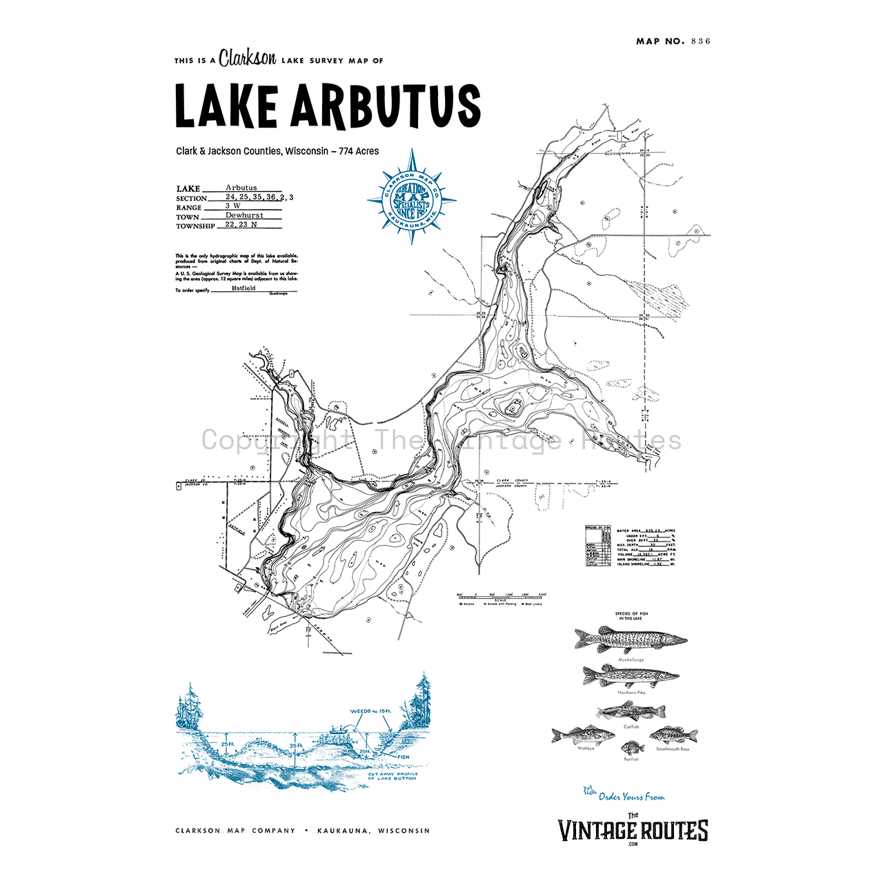 Lake Arbutus, Clark & Jackson Counties, WI