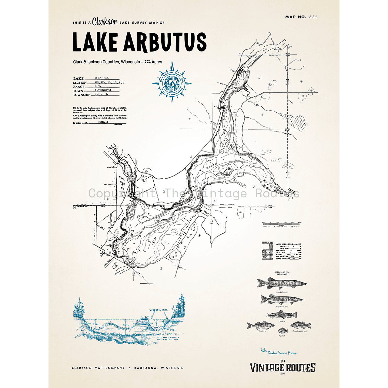Lake Arbutus, Clark & Jackson Counties, WI