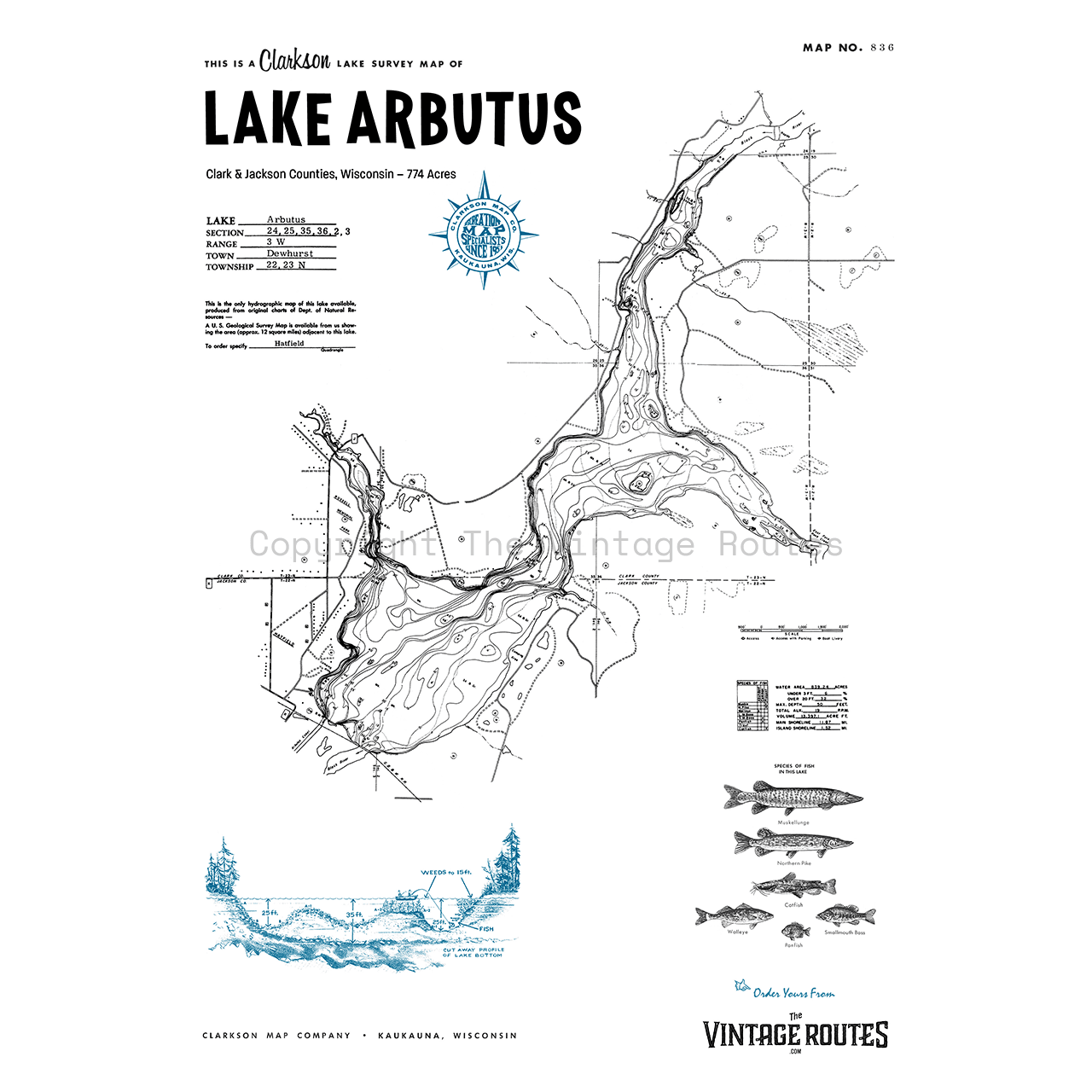 Lake Arbutus, Clark & Jackson Counties, WI